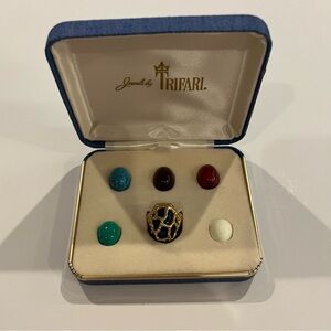 Vintage Trifari Crown Interchangeable Ring In Original Box Signed!